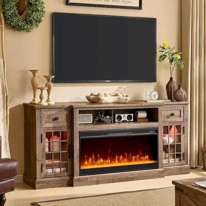 Farmhouse Fireplace TV Stand for 80 Inch TV, Entertainment Center