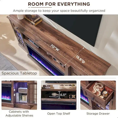 Farmhouse Fireplace TV Stand for 80 Inch TV, Entertainment Center