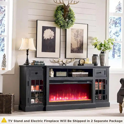 Farmhouse Fireplace TV Stand for 80 Inch TV, Entertainment Center