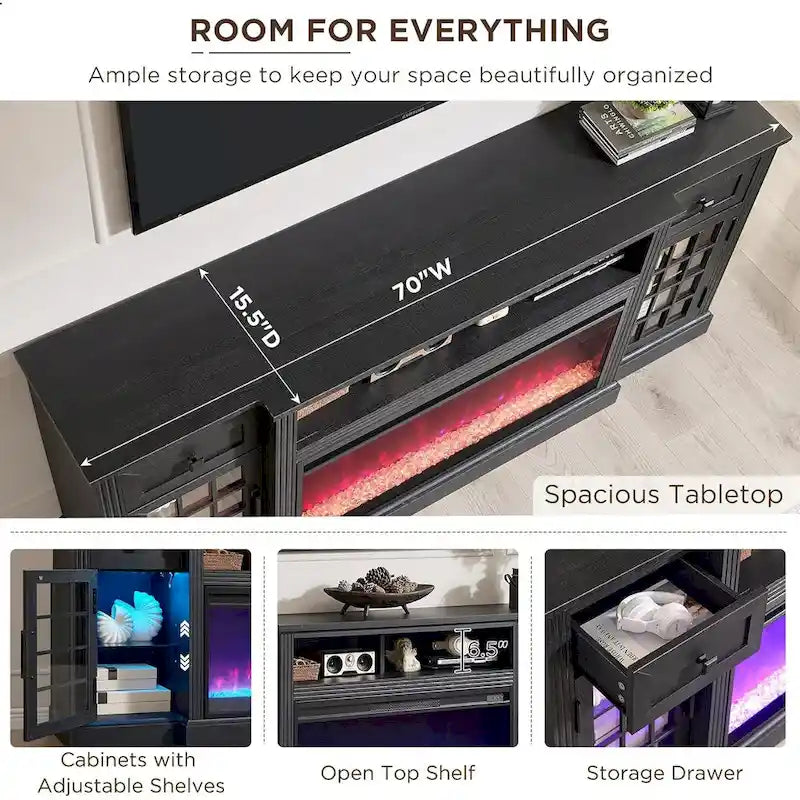 Farmhouse Fireplace TV Stand for 80 Inch TV, Entertainment Center