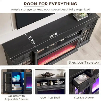 Farmhouse Fireplace TV Stand for 80 Inch TV, Entertainment Center