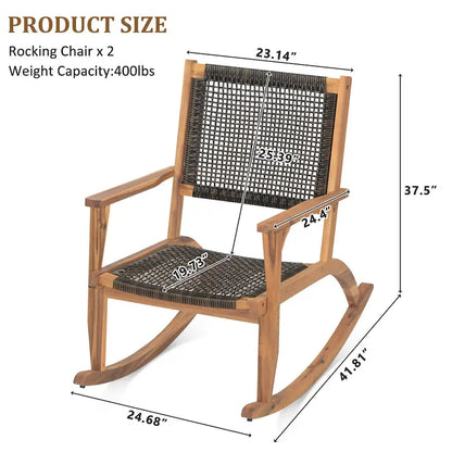 2-Piece Acacia Rocking Chair Set with Rattan Backrest
