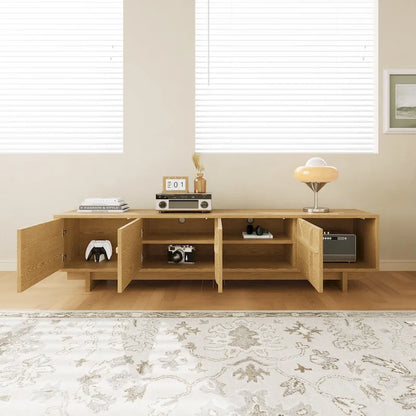 78.74  Modern TV Stands,Natural Wood Texture,Media Console With 4 Cabinets, Solid Wood Veneer,Fully Assembled - 78.87