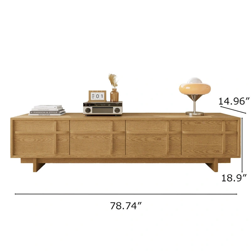 78.74  Modern TV Stands,Natural Wood Texture,Media Console With 4 Cabinets, Solid Wood Veneer,Fully Assembled - 78.87