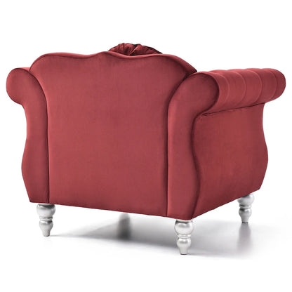 Solid Velvet Accent Chair with Tufted Round Pillow - 39  - Red