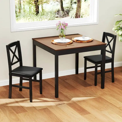 Costway 3 PCS Dining Table Set Wooden Square Kitchen Table with 2