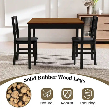 Costway 3 PCS Dining Table Set Wooden Square Kitchen Table with 2