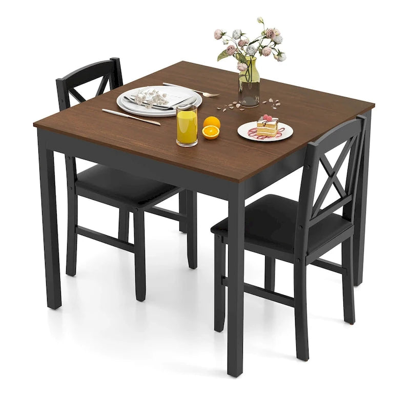 Costway 3 PCS Dining Table Set Wooden Square Kitchen Table with 2