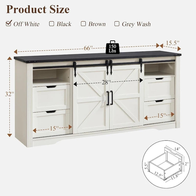 32  Tall Farmhouse TV Stand for 80  TV, Wood Entertainment Center