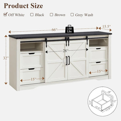 32  Tall Farmhouse TV Stand for 80  TV, Wood Entertainment Center