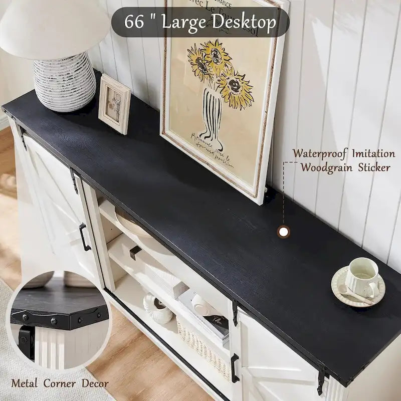 32  Tall Farmhouse TV Stand for 80  TV, Wood Entertainment Center