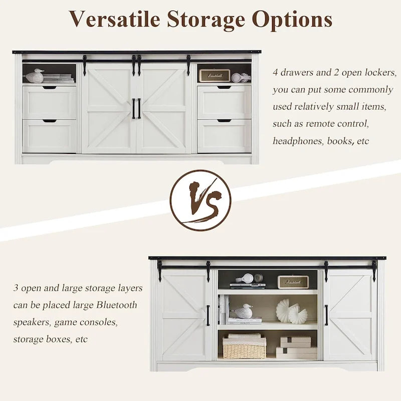 32  Tall Farmhouse TV Stand for 80  TV, Wood Entertainment Center