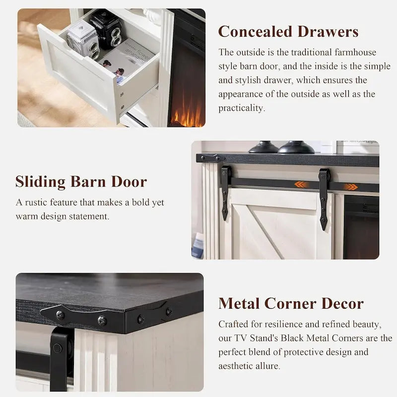 32  Tall Farmhouse TV Stand for 80  TV, Wood Entertainment Center