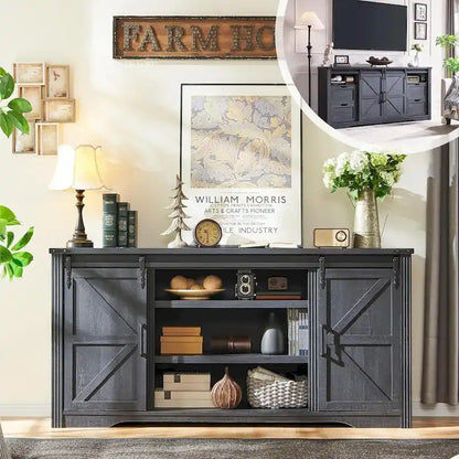 32  Tall Farmhouse TV Stand for 80  TV, Wood Entertainment Center