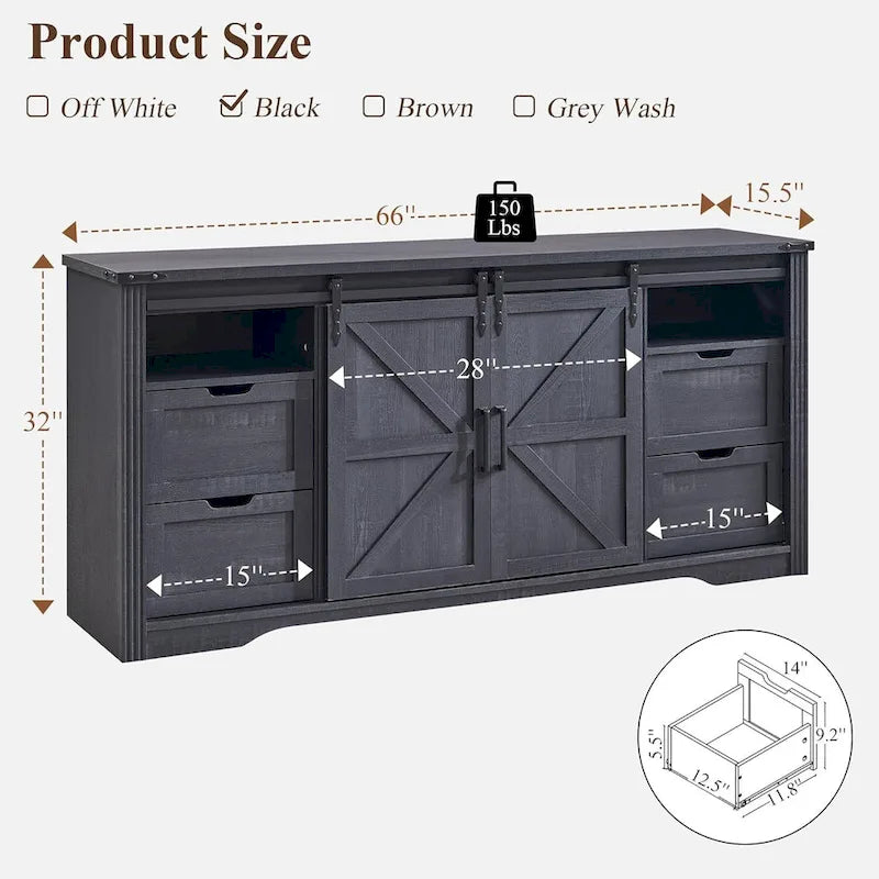 32  Tall Farmhouse TV Stand for 80  TV, Wood Entertainment Center