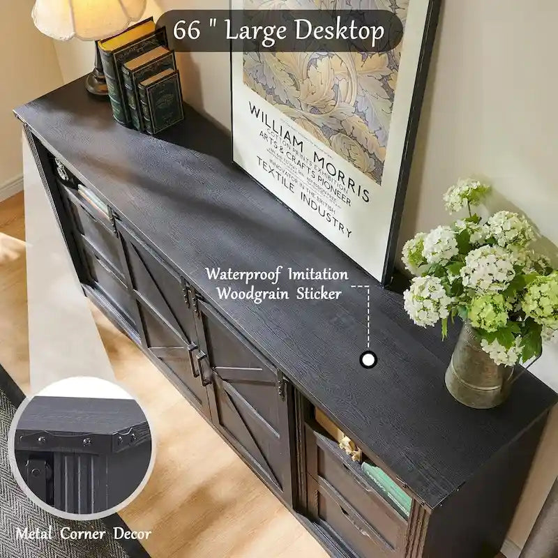 32  Tall Farmhouse TV Stand for 80  TV, Wood Entertainment Center