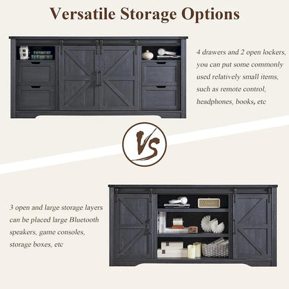 32  Tall Farmhouse TV Stand for 80  TV, Wood Entertainment Center