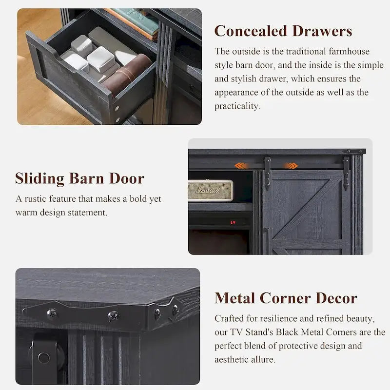 32  Tall Farmhouse TV Stand for 80  TV, Wood Entertainment Center