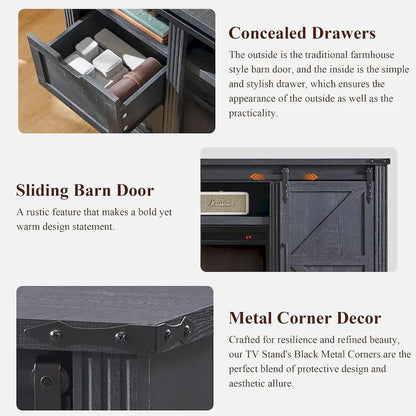 32  Tall Farmhouse TV Stand for 80  TV, Wood Entertainment Center