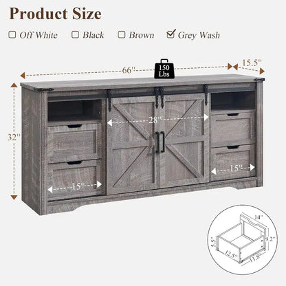 32  Tall Farmhouse TV Stand for 80  TV, Wood Entertainment Center