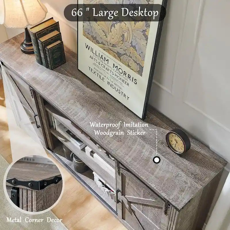 32  Tall Farmhouse TV Stand for 80  TV, Wood Entertainment Center