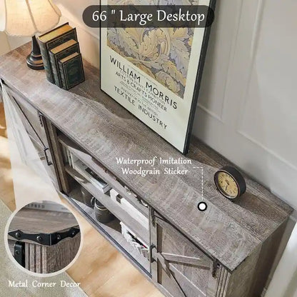 32  Tall Farmhouse TV Stand for 80  TV, Wood Entertainment Center