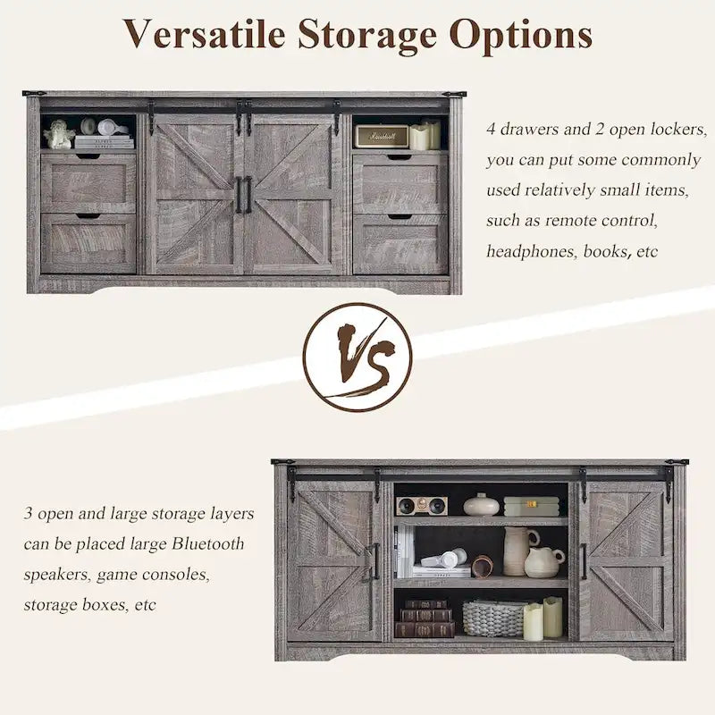 32  Tall Farmhouse TV Stand for 80  TV, Wood Entertainment Center