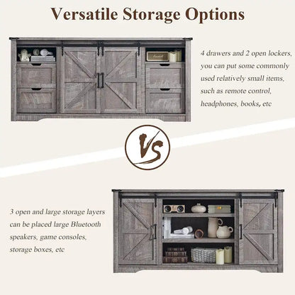 32  Tall Farmhouse TV Stand for 80  TV, Wood Entertainment Center