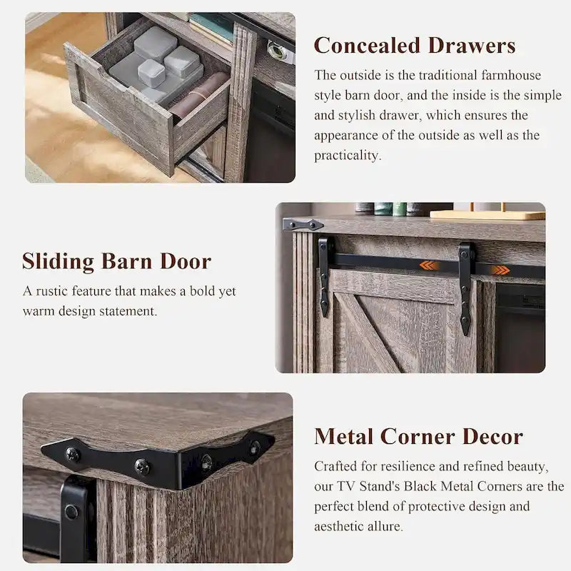 32  Tall Farmhouse TV Stand for 80  TV, Wood Entertainment Center