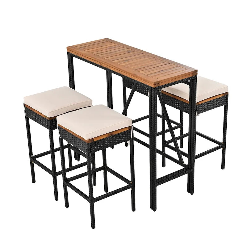 10-Piece Outdoor Patio Counter Height Foldable Dining Set with 8 Cushioned Stools, 2 Acacia Wood Foldable Table