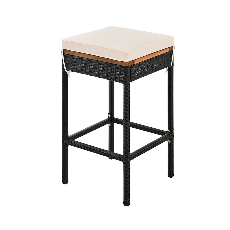 10-Piece Outdoor Patio Counter Height Foldable Dining Set with 8 Cushioned Stools, 2 Acacia Wood Foldable Table