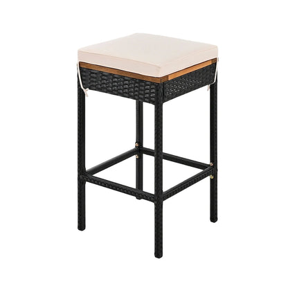 10-Piece Outdoor Patio Counter Height Foldable Dining Set with 8 Cushioned Stools, 2 Acacia Wood Foldable Table