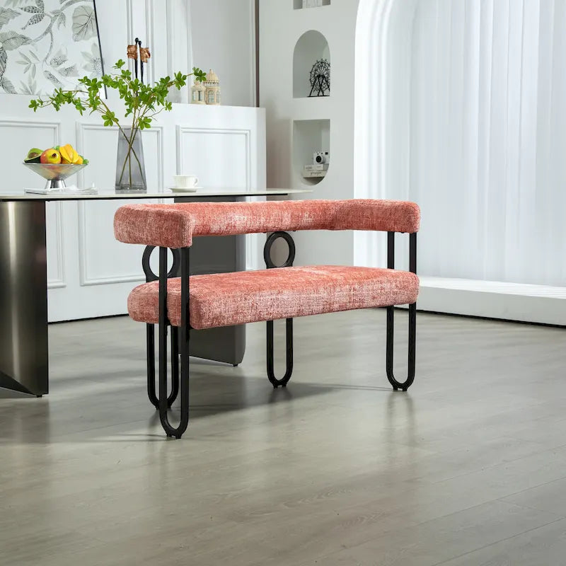 House Hold Modern Loveseat 2 Seater Sofa Chenille Fabric Couch With Arms And Metal Legs For Living Room