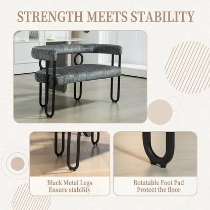 House Hold Modern Loveseat 2 Seater Sofa Chenille Fabric Couch With Arms And Metal Legs For Living Room