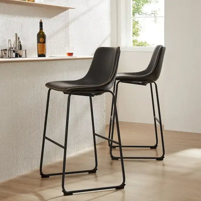 Sweetcrispy 30  Counter Height Bar Stools, Modern Faux Leather High Barstools with Back and Metal Leg, Set of 2