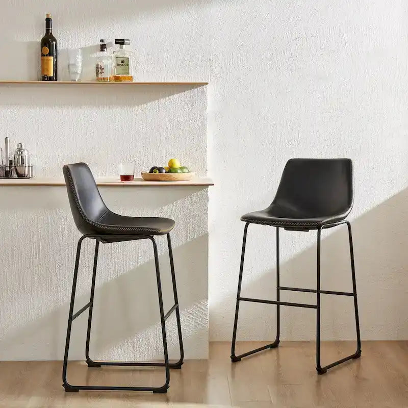 Sweetcrispy 30  Counter Height Bar Stools, Modern Faux Leather High Barstools with Back and Metal Leg, Set of 2