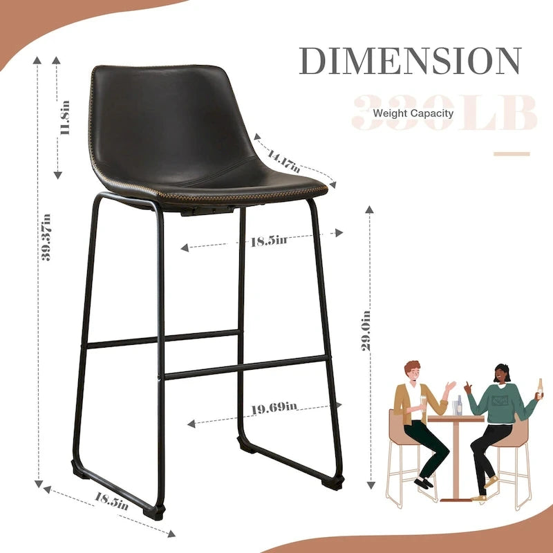 Sweetcrispy 30  Counter Height Bar Stools, Modern Faux Leather High Barstools with Back and Metal Leg, Set of 2