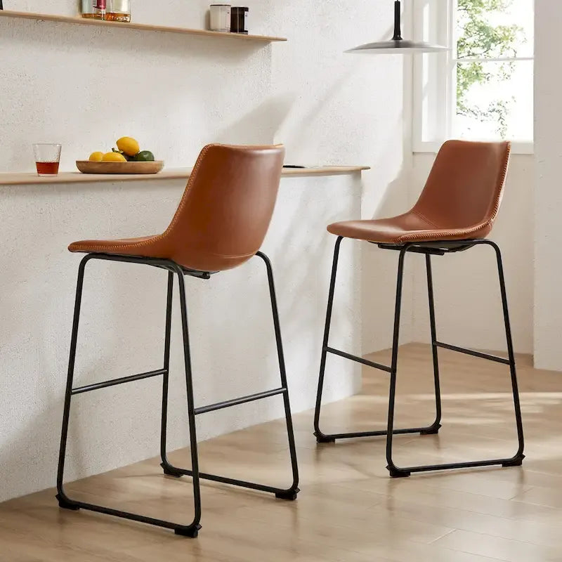 Sweetcrispy 30  Counter Height Bar Stools, Modern Faux Leather High Barstools with Back and Metal Leg, Set of 2