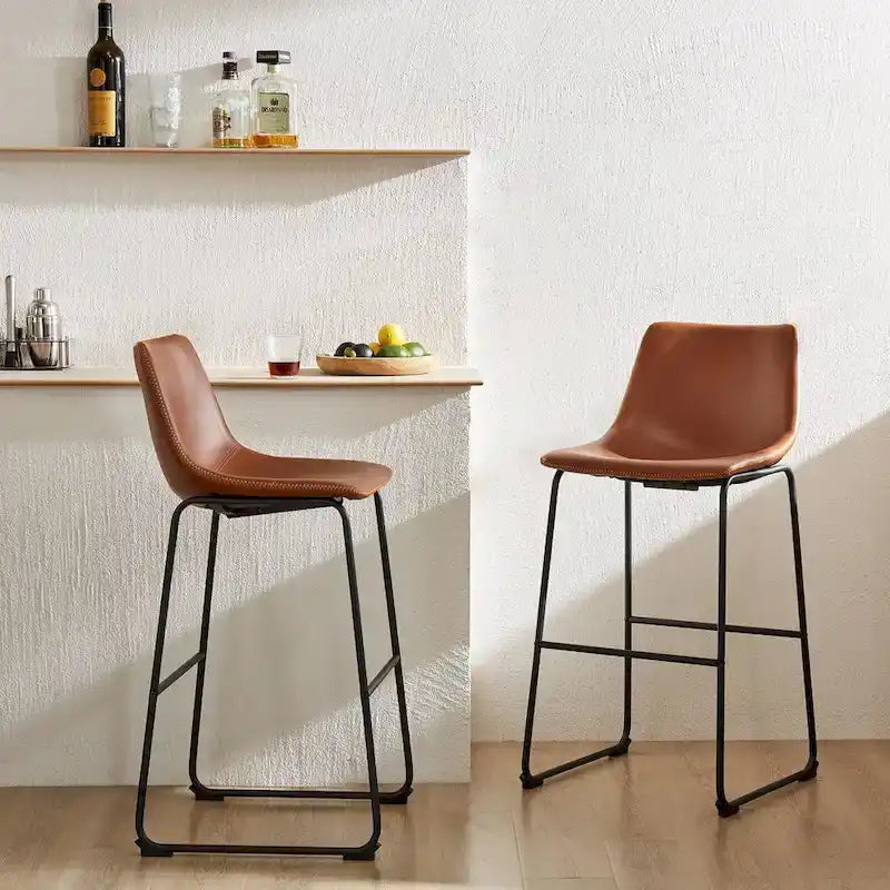 Sweetcrispy 30  Counter Height Bar Stools, Modern Faux Leather High Barstools with Back and Metal Leg, Set of 2