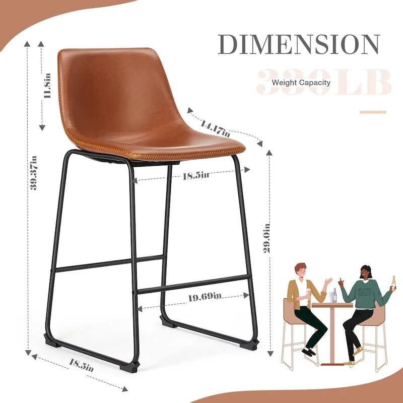 Sweetcrispy 30  Counter Height Bar Stools, Modern Faux Leather High Barstools with Back and Metal Leg, Set of 2