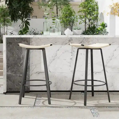 Counter Height Bar Stools, Backless Handwoven Kitchen Dining Chairs with Round Footrest Set of 2 PVC Weaving Pub Stool