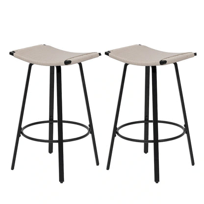 Counter Height Bar Stools, Backless Handwoven Kitchen Dining Chairs with Round Footrest Set of 2 PVC Weaving Pub Stool