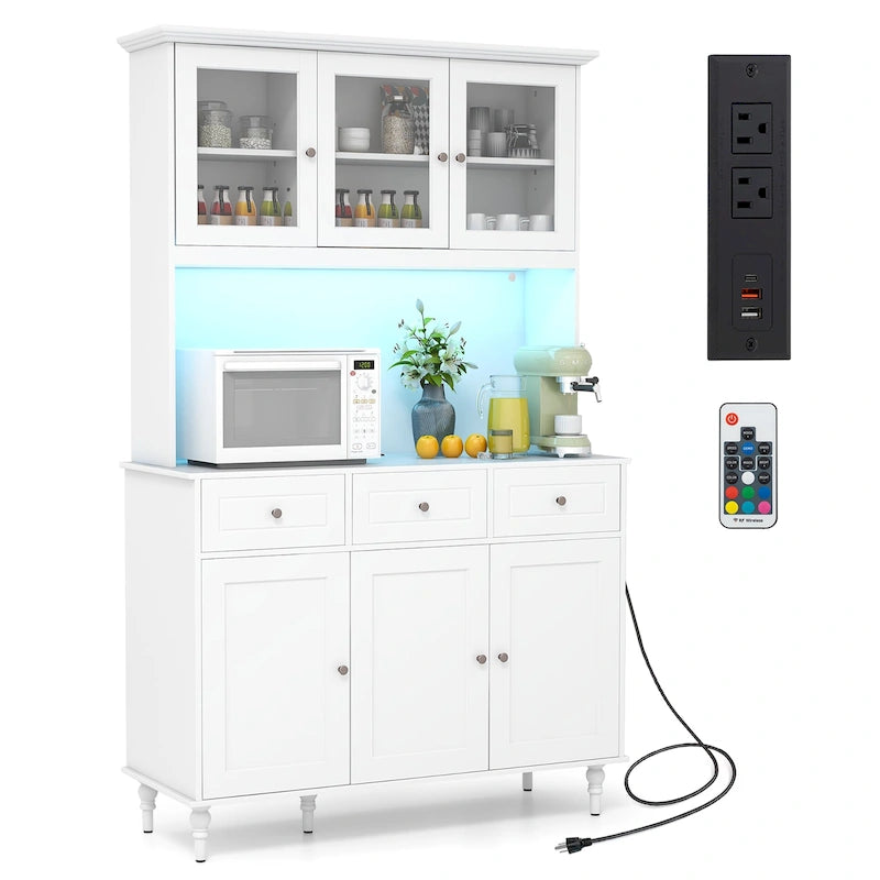 Gymax 77 Armadietto dispensa da cucina alto con luci a LED e