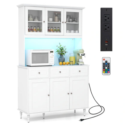Gymax 77 Armadietto dispensa da cucina alto con luci a LED e