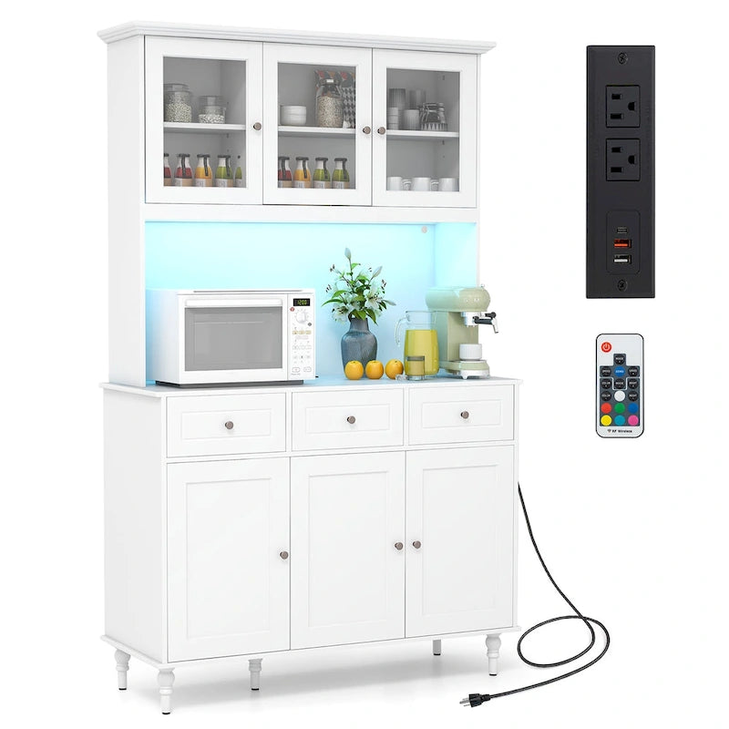 Gymax 77  Tall Kitchen Pantry Storage Cabinet with LED Lights and