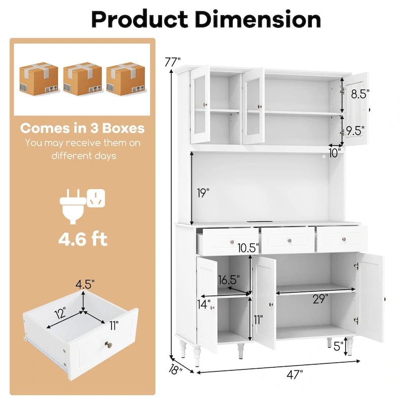Gymax 77 Armadietto dispensa da cucina alto con luci a LED e
