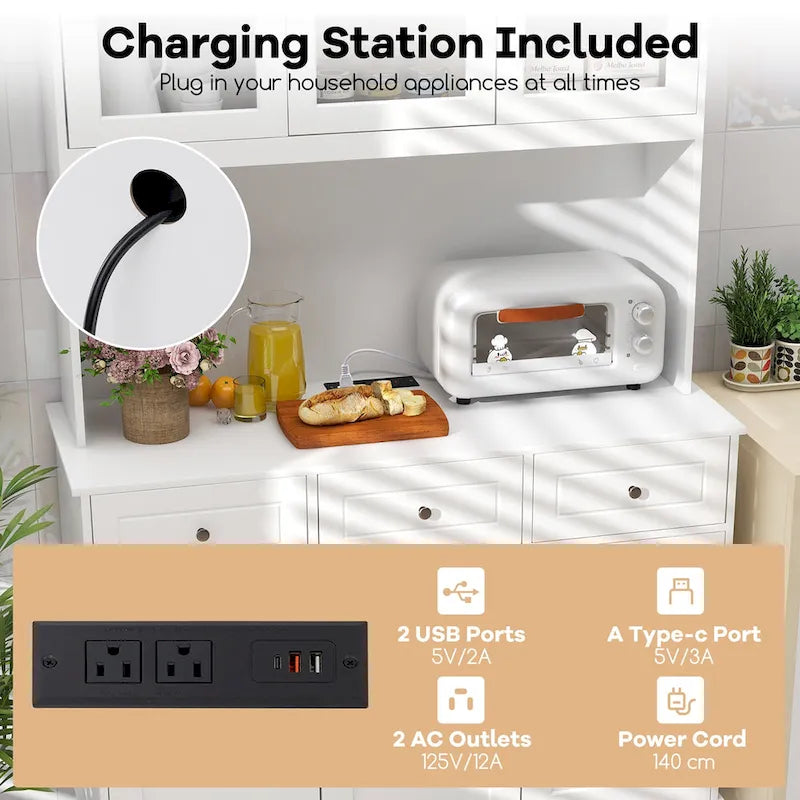 Gymax 77 Armadietto dispensa da cucina alto con luci a LED e