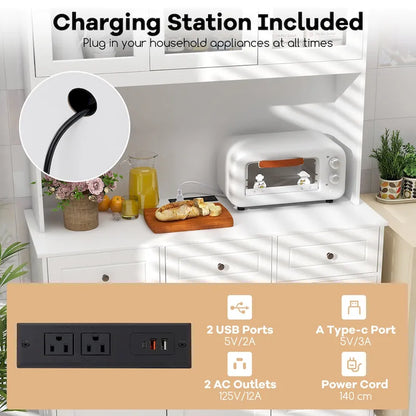 Gymax 77 Armadietto dispensa da cucina alto con luci a LED e