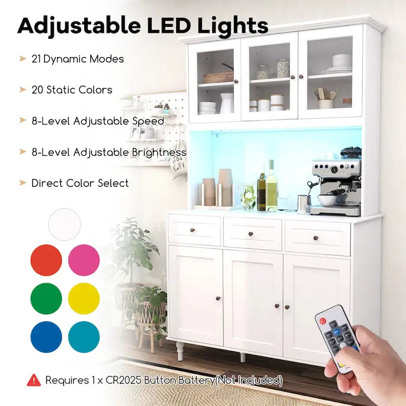 Gymax 77 Armadietto dispensa da cucina alto con luci a LED e