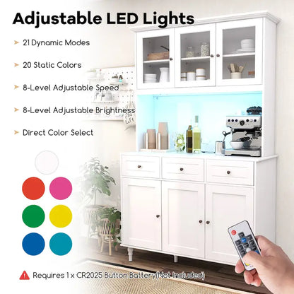 Gymax 77 Armadietto dispensa da cucina alto con luci a LED e